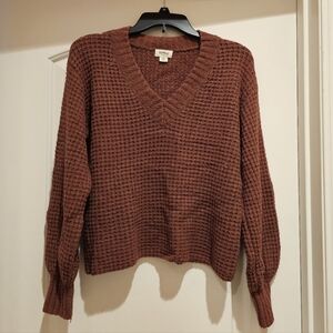 UpWest V-Neck Waffle Knit Sweater - Rust